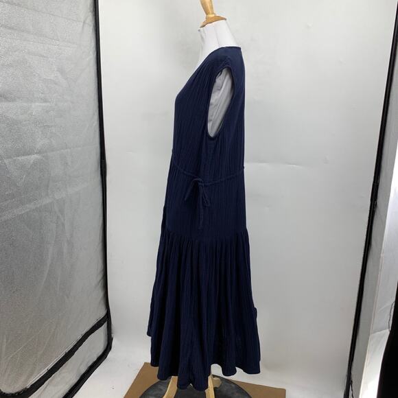 Caslon Dress Womens S Small Navy Cotton Gauzy Tiered Sleeveless Tiered Midi - Picture 4 of 12